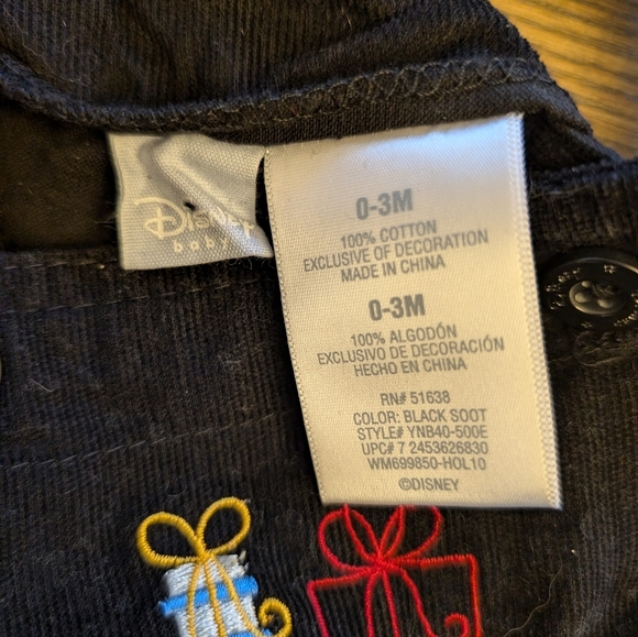 Disney Black Corduroy Christmas Overalls 0-3months - Picture 5 of 5